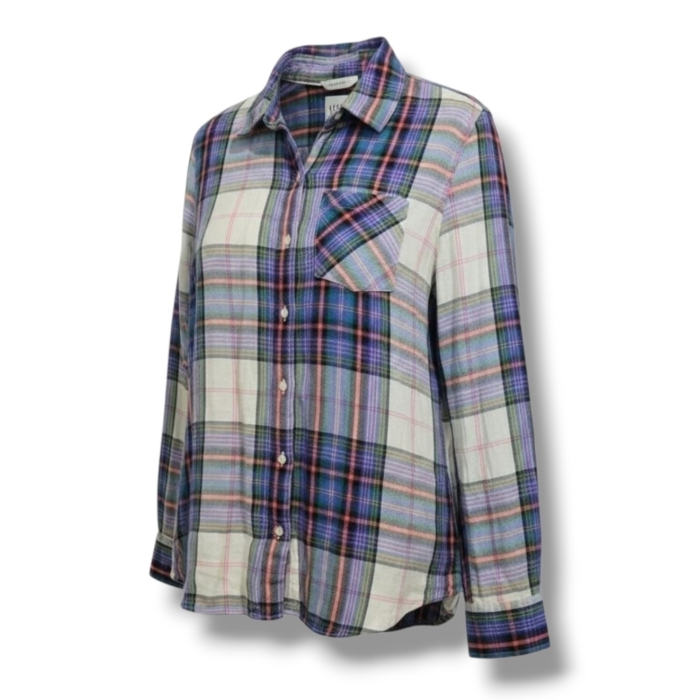 GAP Women’s Purple Plaid Button-Up Long Sleeve Shirt Medium